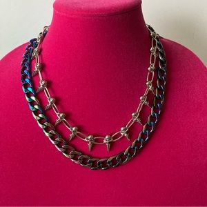 Two Layer Necklace Bullet Punk Gothic spikes | Silver Tone